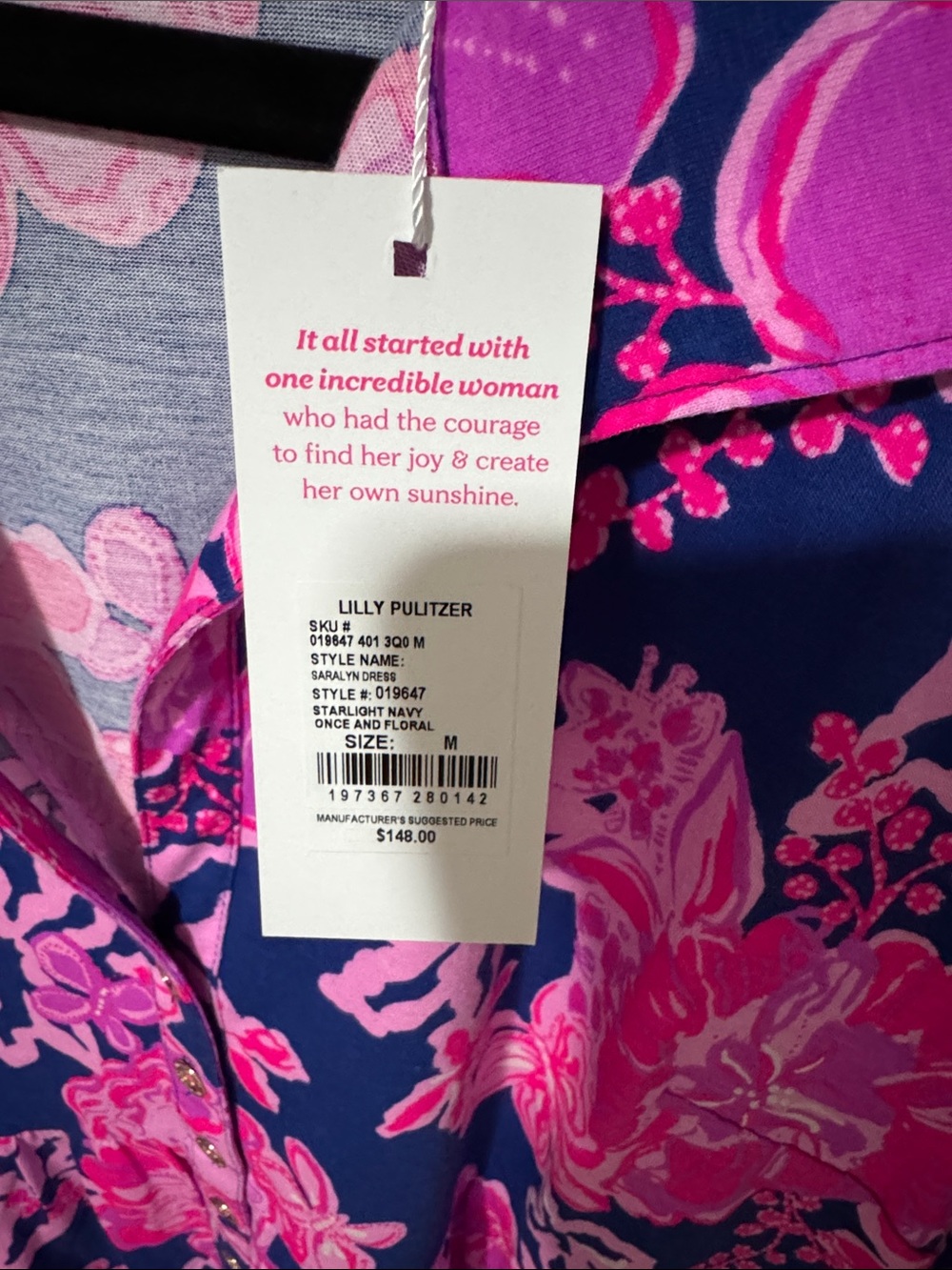 Lilly Pulitzer Navy Blue and Hot Pink Floral Mini Dress - Picture 3 of 3
